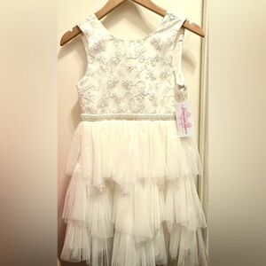 Bonnie Jean White Floral Layered Dress